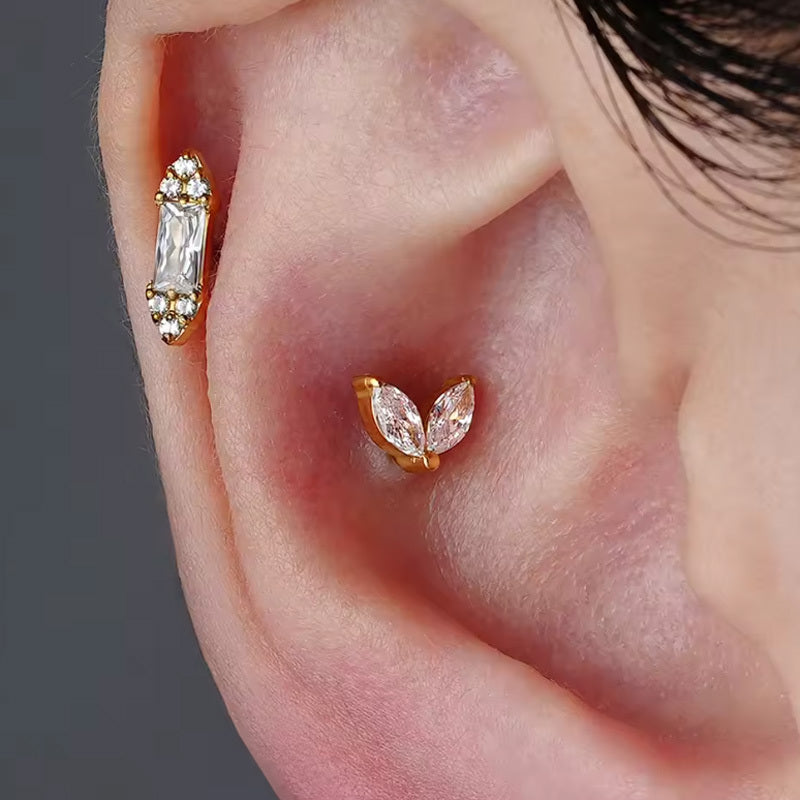 ASTM F136 Titanium 16G18G Marquise CZ Threadless Labret Gold Silver Hypoallergenic Piercing Jewelry