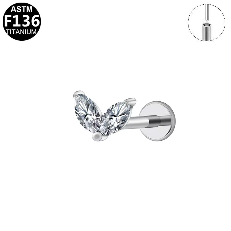 ASTM F136 Titanium 16G18G Marquise CZ Threadless Labret Gold Silver Hypoallergenic Piercing Jewelry