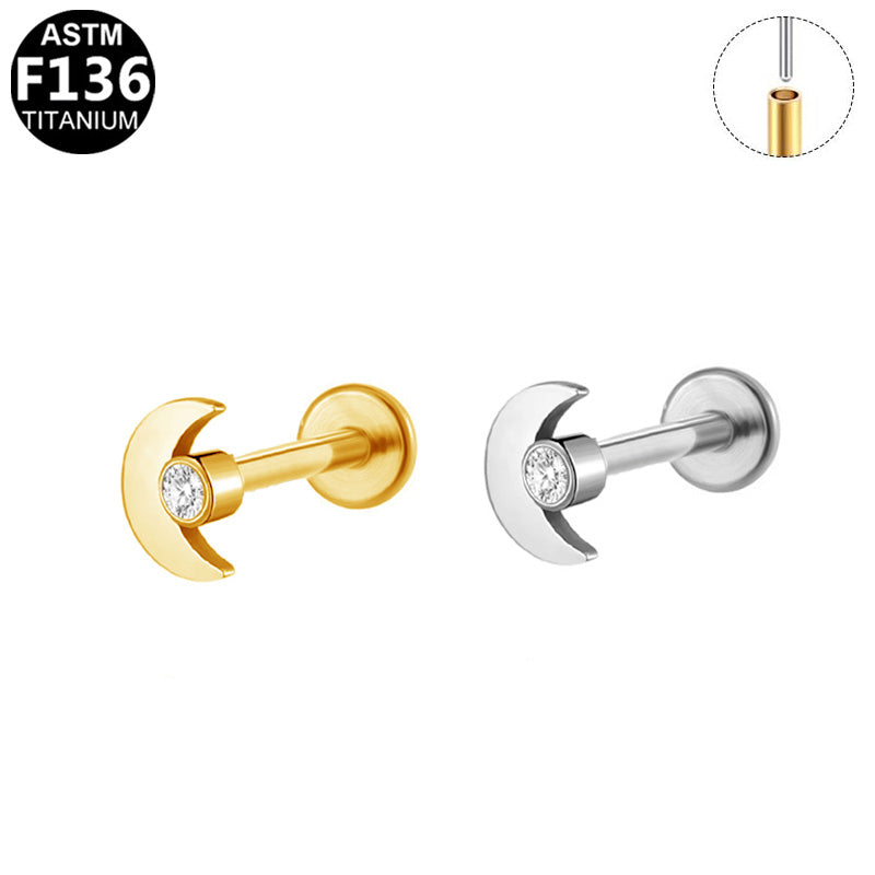 ASTM F136 Titanium 16G Moon CZ Small Threadless Labret Hypoallergenic Piercing Jewelry