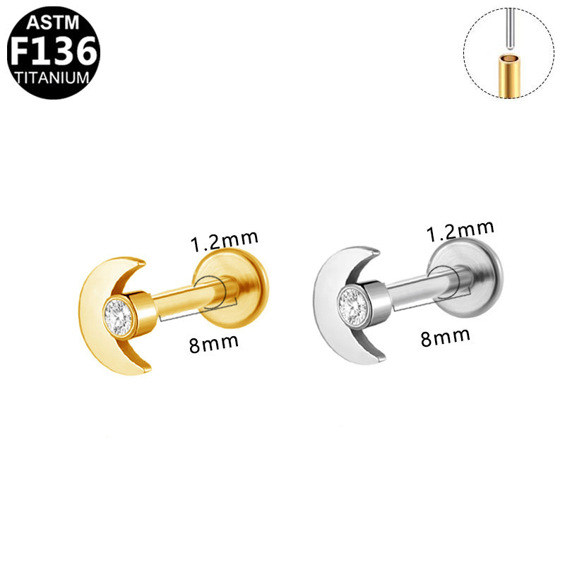 ASTM F136 Titanium 16G Moon CZ Small Threadless Labret Hypoallergenic Piercing Jewelry