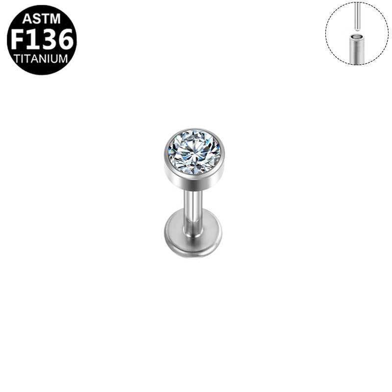 ASTM F136 Titanium 16G18G Round Bezel CZ Threadless Labret Hypoallergenic Piercing Jewelry