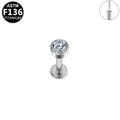 ASTM F136 Titanium 16G18G Round Bezel CZ Threadless Labret Hypoallergenic Piercing Jewelry