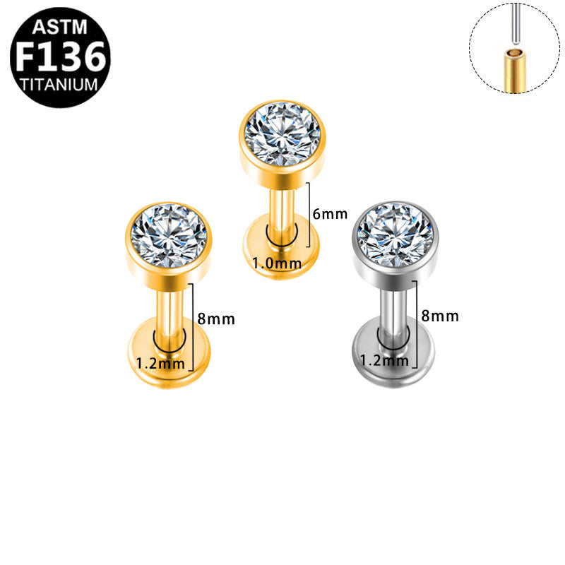 ASTM F136 Titanium 16G18G Round Bezel CZ Threadless Labret Hypoallergenic Piercing Jewelry