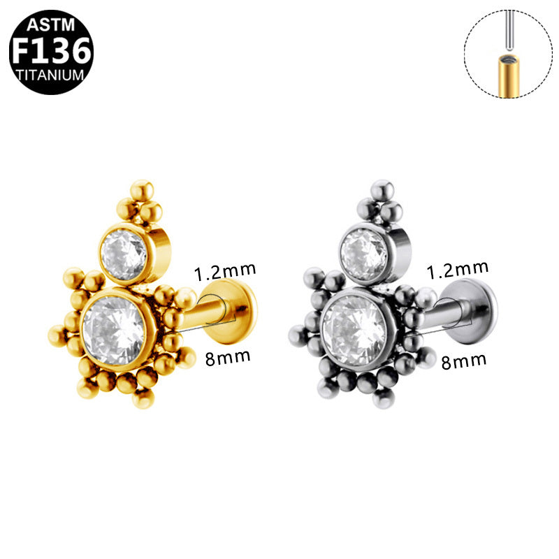 ASTM F136 Titanium 16G CZ Vintage Threadless Labret Hypoallergenic Piercing Jewelry