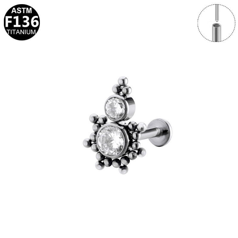 ASTM F136 Titanium 16G CZ Vintage Threadless Labret Hypoallergenic Piercing Jewelry