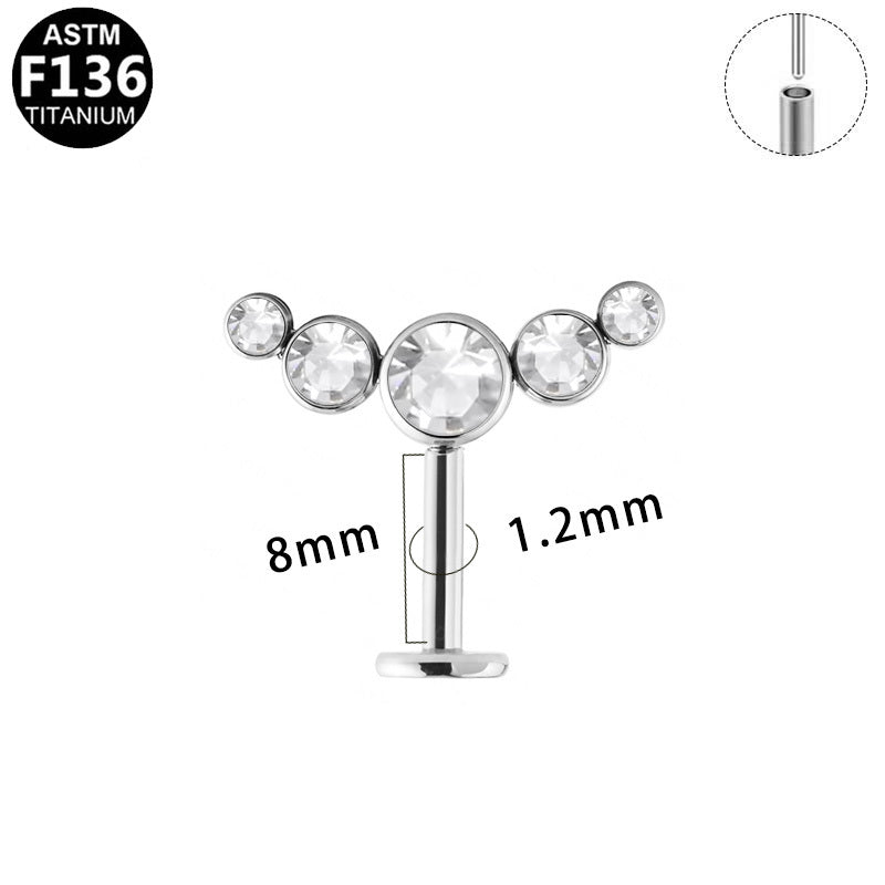 ASTM F136 Titanium 16G 5-Stone Gradient CZ Threadless Labret Hypoallergenic Piercing Jewelry
