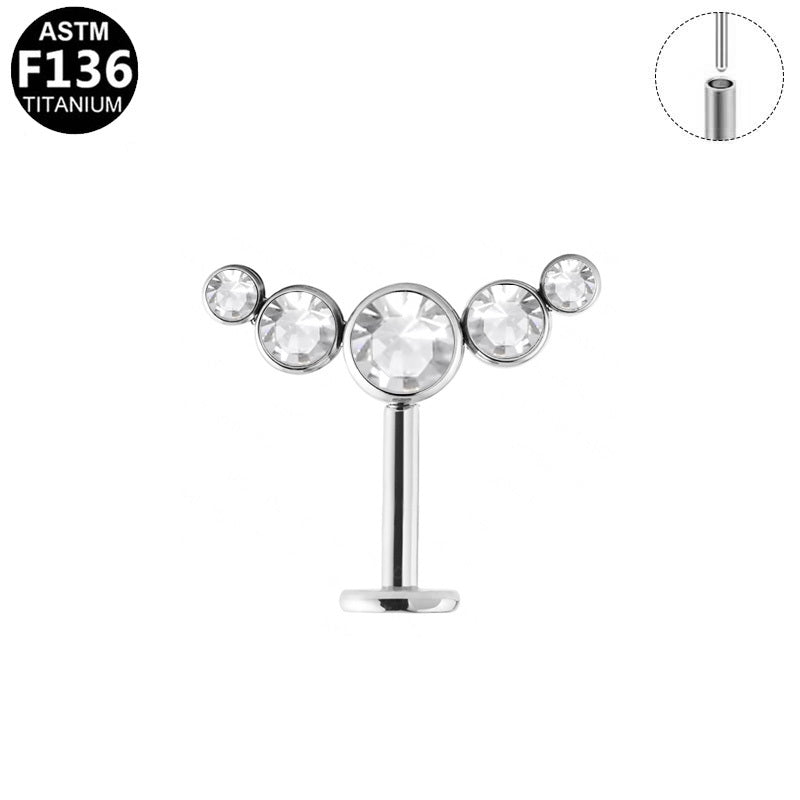ASTM F136 Titanium 16G 5-Stone Gradient CZ Threadless Labret Hypoallergenic Piercing Jewelry