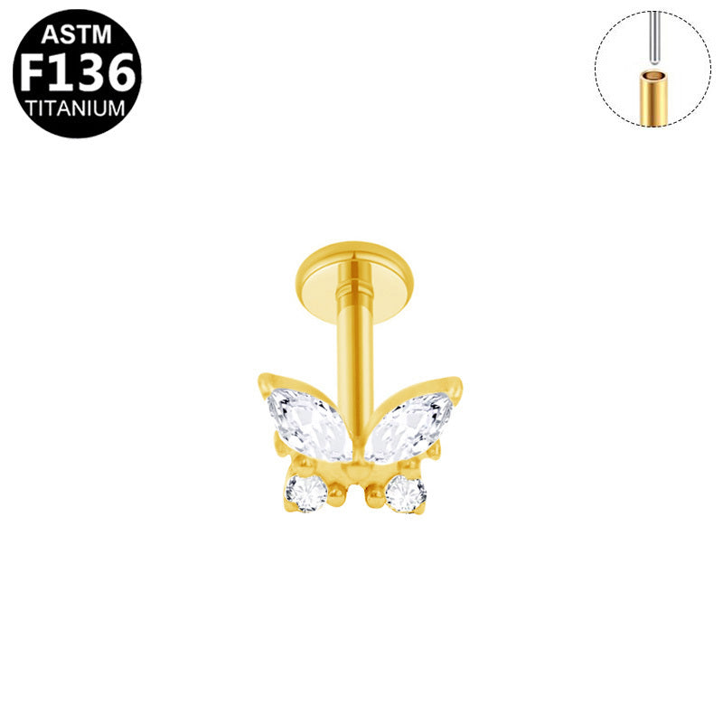 ASTM F136 Titanium 16G Butterfly Top Threadless Labret Hypoallergenic Piercing Jewelry