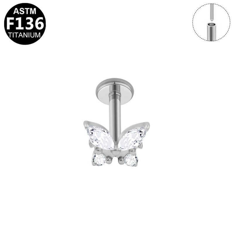 ASTM F136 Titanium 16G Butterfly Top Threadless Labret Hypoallergenic Piercing Jewelry