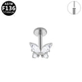ASTM F136 Titanium 16G Butterfly Top Threadless Labret Hypoallergenic Piercing Jewelry