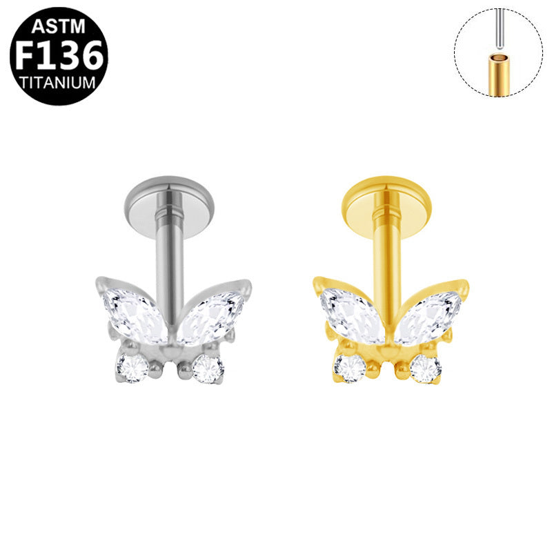 ASTM F136 Titanium 16G Butterfly Top Threadless Labret Hypoallergenic Piercing Jewelry