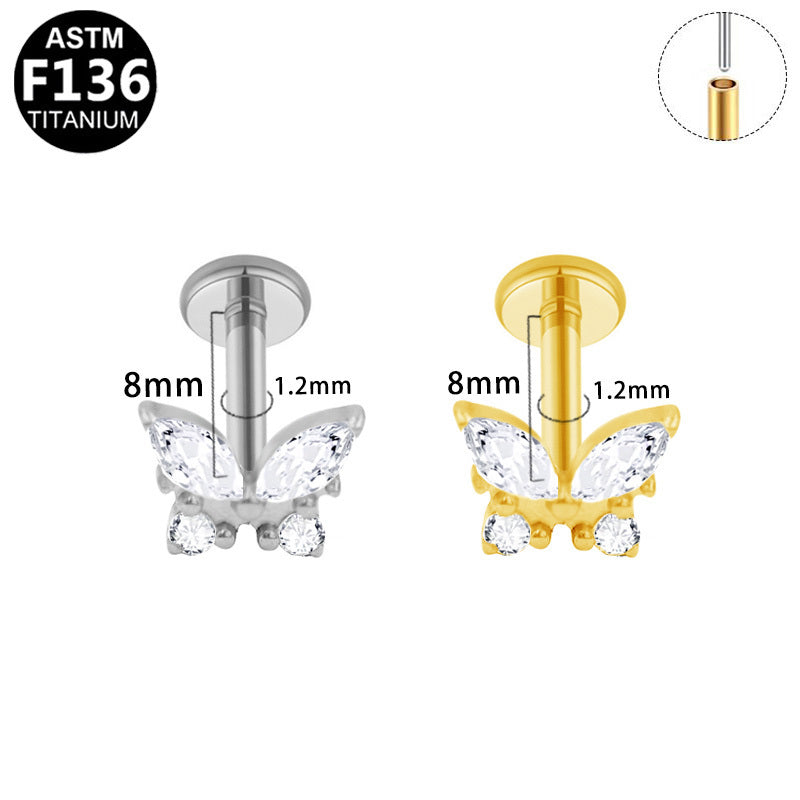 ASTM F136 Titanium 16G Butterfly Top Threadless Labret Hypoallergenic Piercing Jewelry