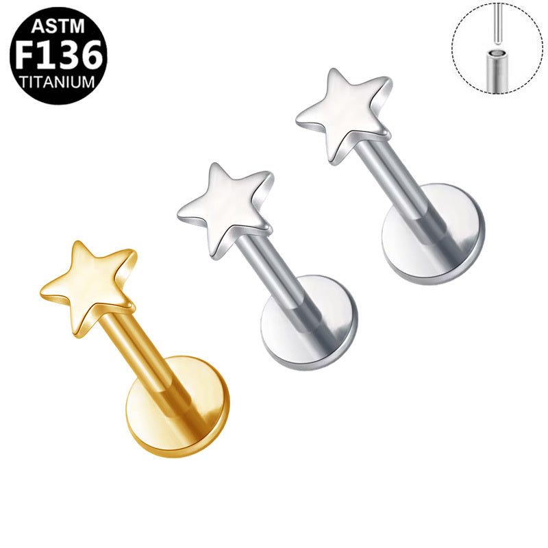 ASTM F136 Titanium 16G18G Star Top Threadless Labret Hypoallergenic Piercing Jewelry
