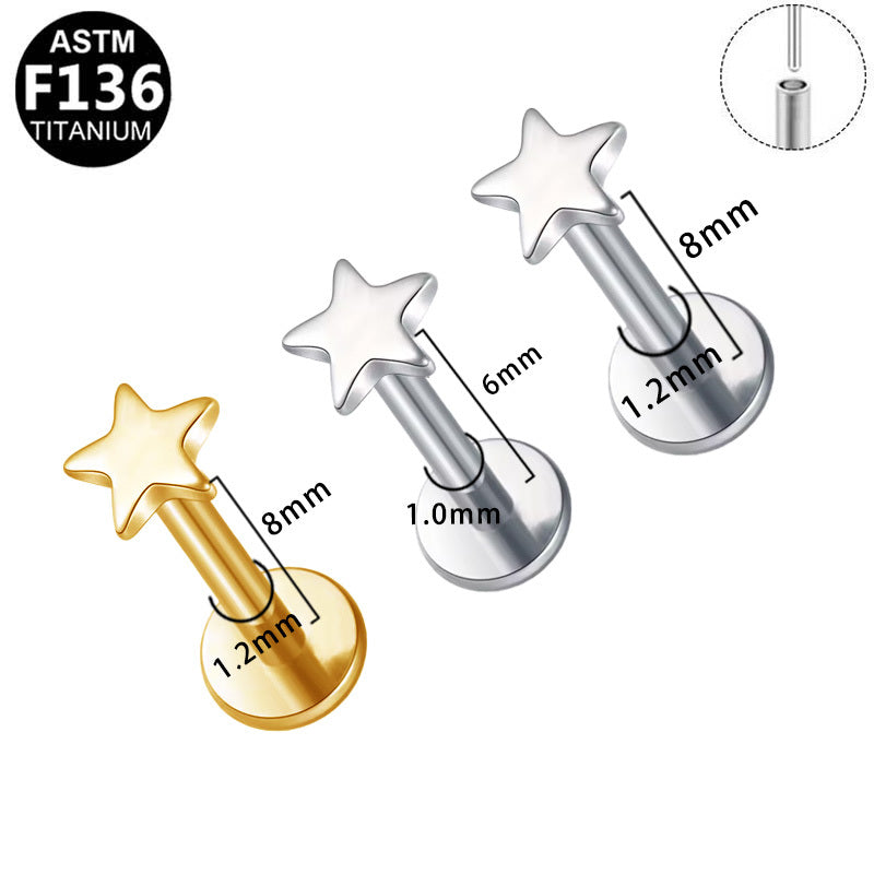 ASTM F136 Titanium 16G18G Star Top Threadless Labret Hypoallergenic Piercing Jewelry