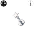 ASTM F136 Titanium 16G18G Star Top Threadless Labret Hypoallergenic Piercing Jewelry