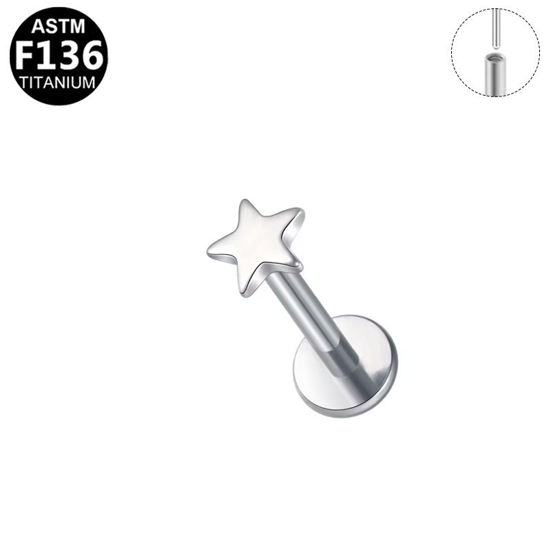 ASTM F136 Titanium 16G18G Star Top Threadless Labret Hypoallergenic Piercing Jewelry