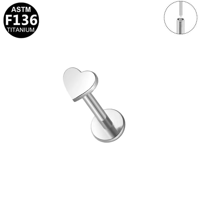 ASTM F136 Titanium 16G18G Flat Top Heart Shaped Threadless Labret Hypoallergenic Piercing Jewelry