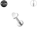 ASTM F136 Titanium 16G18G Flat Top Heart Shaped Threadless Labret Hypoallergenic Piercing Jewelry