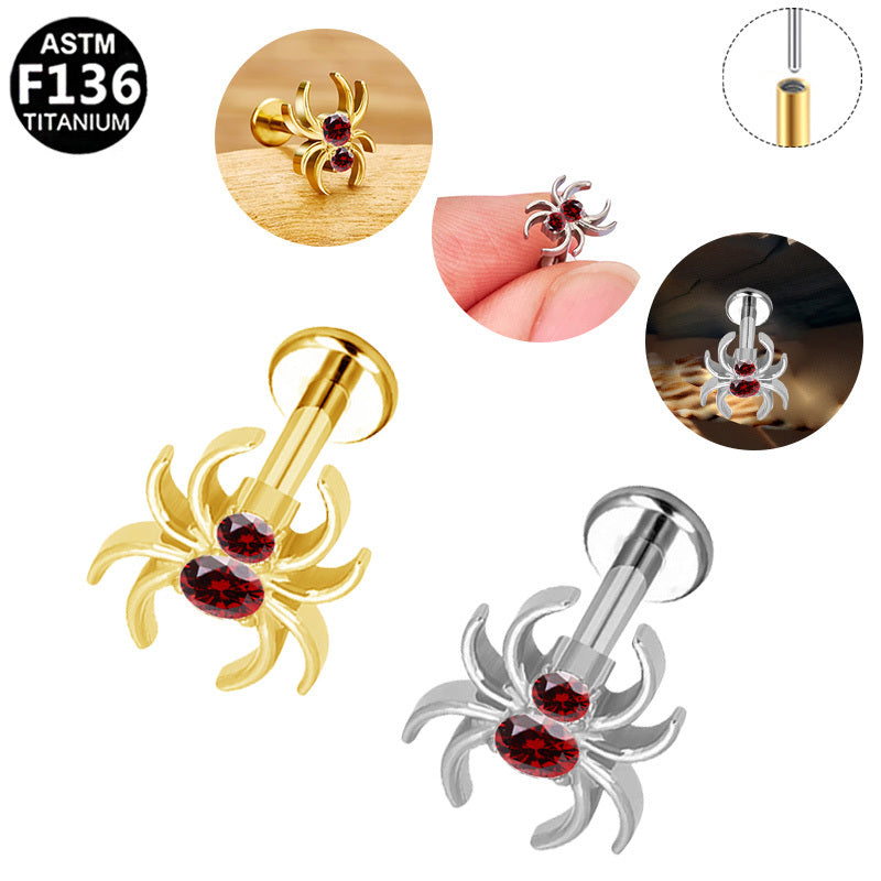 ASTM F136 Titanium 16G Red CZ Spider Threadless Labret Hypoallergenic Implant Grade Piercing Jewelry