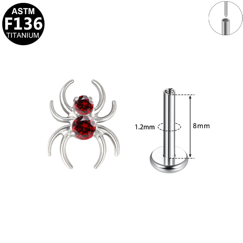 ASTM F136 Titanium 16G Red CZ Spider Threadless Labret Hypoallergenic Implant Grade Piercing Jewelry