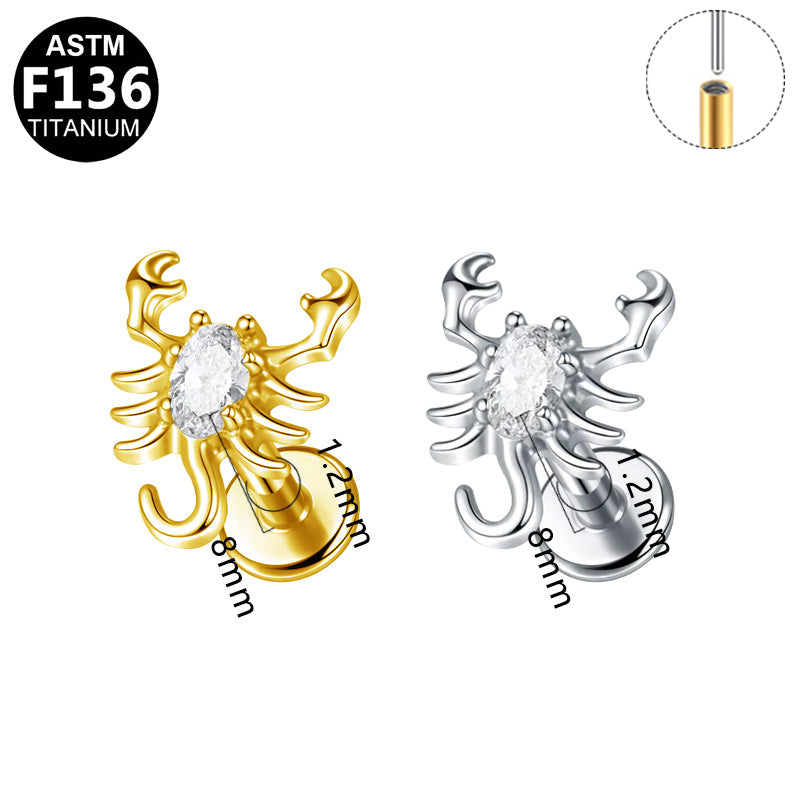 ASTM F136 Titanium 16G CZ Scorpion Threadless Labret Edgy Hypoallergenic Piercing Jewelry