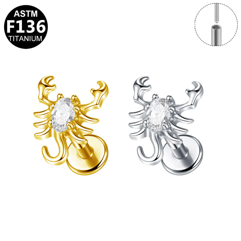 ASTM F136 Titanium 16G CZ Scorpion Threadless Labret Edgy Hypoallergenic Piercing Jewelry