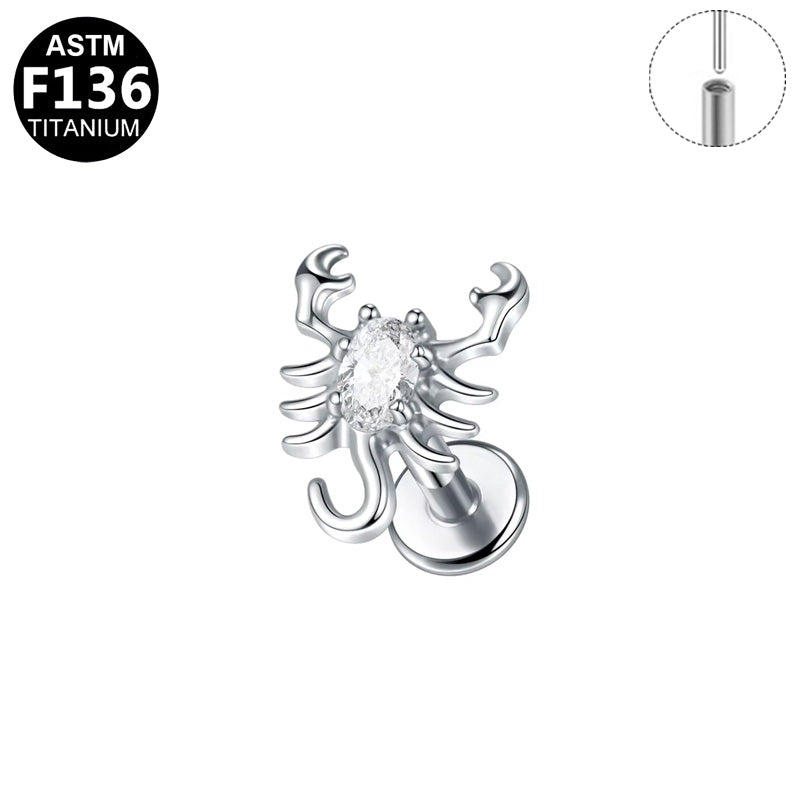ASTM F136 Titanium 16G CZ Scorpion Threadless Labret Edgy Hypoallergenic Piercing Jewelry