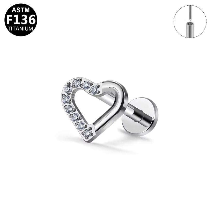 ASTM F136 Titanium 16G Open Heart CZ Paved Threadless Labret Hypoallergenic Piercing Jewelry