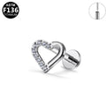 ASTM F136 Titanium 16G Open Heart CZ Paved Threadless Labret Hypoallergenic Piercing Jewelry