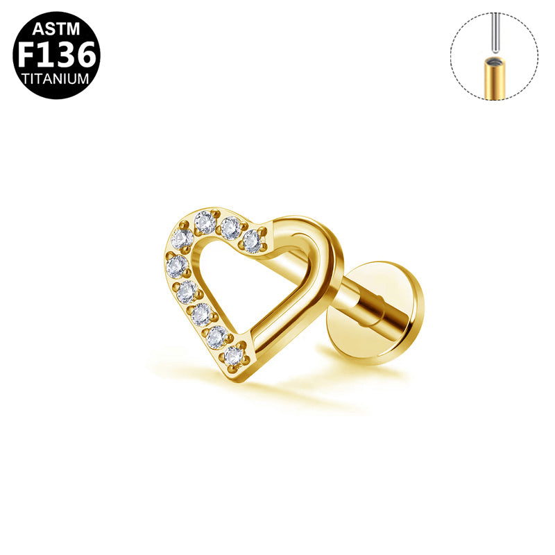 ASTM F136 Titanium 16G Open Heart CZ Paved Threadless Labret Hypoallergenic Piercing Jewelry
