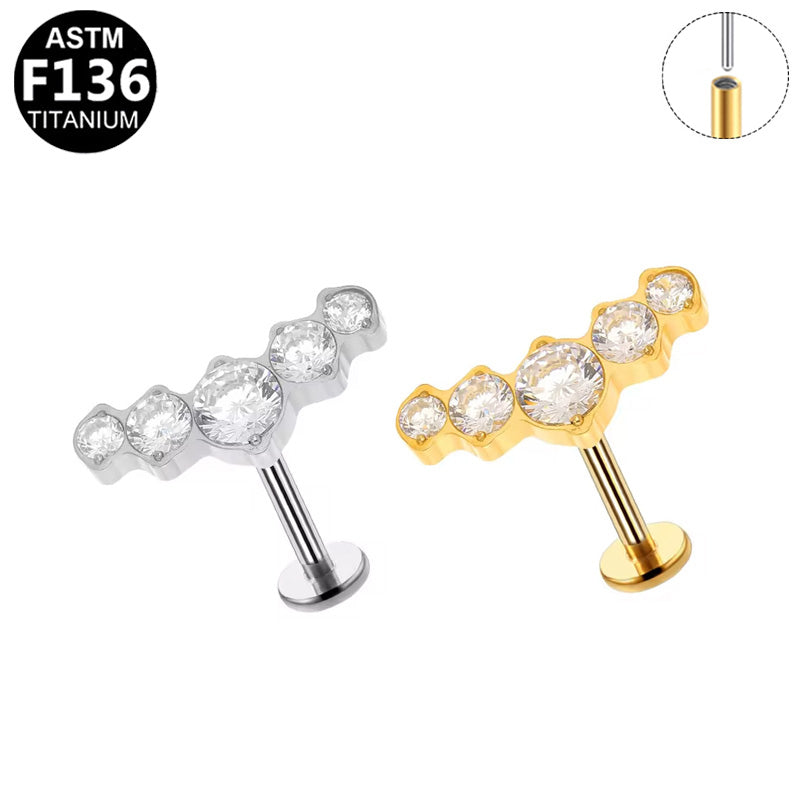 ASTM F136 Titanium 16G Five-Stone Graduated CZ Threadless Labret Hypoallergenic Piercing Jewelry