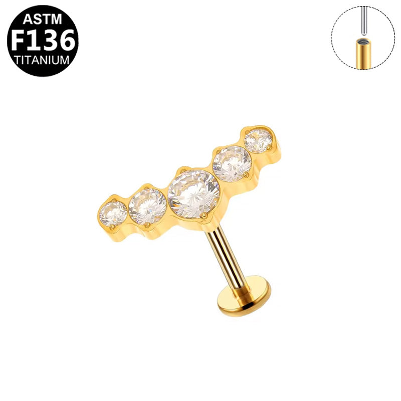 ASTM F136 Titanium 16G Five-Stone Graduated CZ Threadless Labret Hypoallergenic Piercing Jewelry