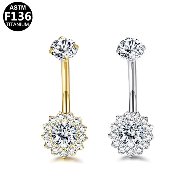 ASTM F136 Titanium 14G Internal Thread Belly Button Ring with CZ Hypoallergenic Piercing Jewelry