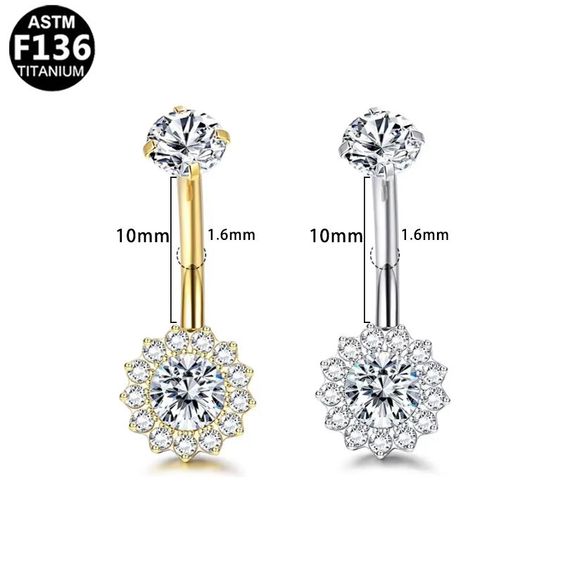 ASTM F136 Titanium 14G Internal Thread Belly Button Ring with CZ Hypoallergenic Piercing Jewelry