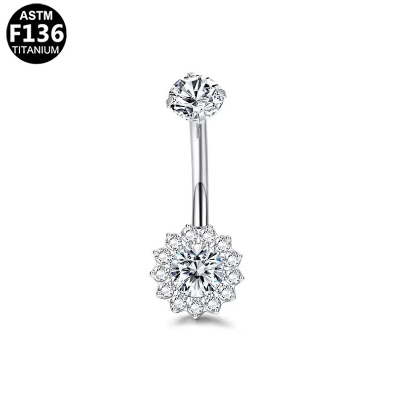 ASTM F136 Titanium 14G Internal Thread Belly Button Ring with CZ Hypoallergenic Piercing Jewelry