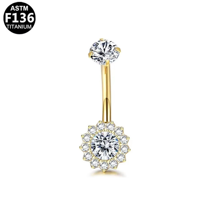 ASTM F136 Titanium 14G Internal Thread Belly Button Ring with CZ Hypoallergenic Piercing Jewelry