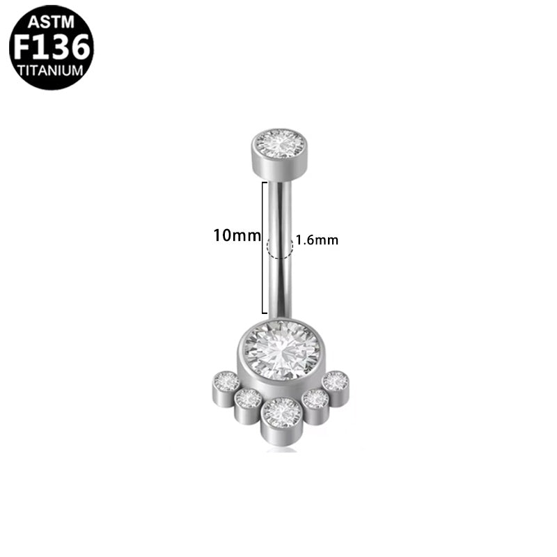 ASTM F136 Titanium 14G Flower Halo CZ Internal Thread Belly Button Ring Hypoallergenic Impalnt Grade Piercing Jewelry