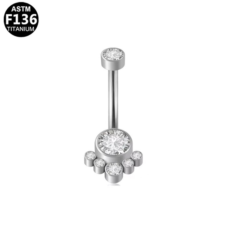 ASTM F136 Titanium 14G Flower Halo CZ Internal Thread Belly Button Ring Hypoallergenic Impalnt Grade Piercing Jewelry