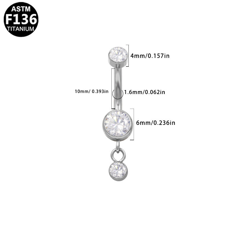 ASTM F136 Titanium 14G CZ Dangle Drop Internal Thread Belly Button Ring Hypoallergenic Implant Grade Piercing Jewelry
