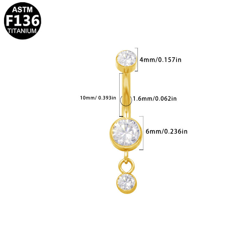 ASTM F136 Titanium 14G CZ Dangle Drop Internal Thread Belly Button Ring Hypoallergenic Implant Grade Piercing Jewelry