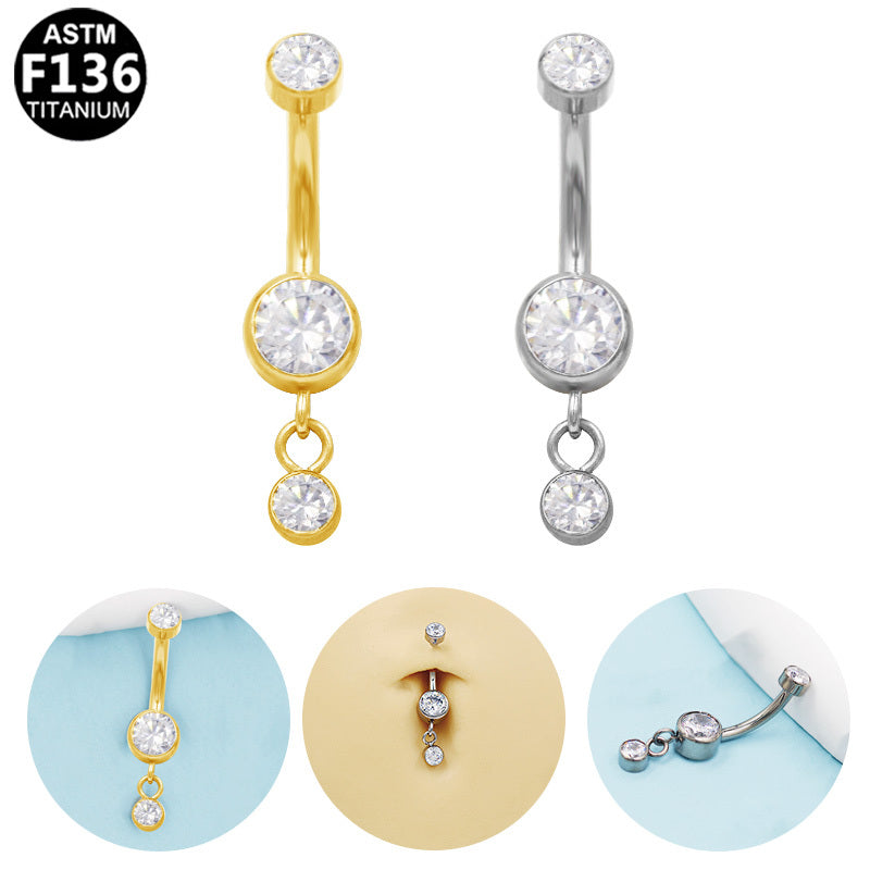 ASTM F136 Titanium 14G CZ Dangle Drop Internal Thread Belly Button Ring Hypoallergenic Implant Grade Piercing Jewelry