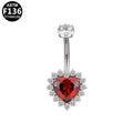 ASTM F136 Titanium 14G Heart Internal Thread Belly Button Ring Radiant Red CZ Halo Hypoallergenic Piercing Jewelry