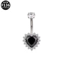 ASTM F136 Titanium 14G Black Heart Internal Thread Belly Button Ring CZ Halo Hypoallergenic Piercing Jewelry