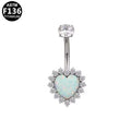 ASTM F136 Titanium 16G Heart Internal Thread Belly Button Ring Opal & CZ Halo 14G Hypoallergenic Piercing Jewelry