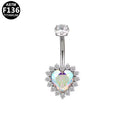 ASTM F136 Titanium 16G Internal Thread Belly Button Ring Heart Iridescent AB Stone Hypoallergenic Piercing Jewelry