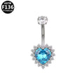 ASTM F136 Titanium 16G Ocean Blue Heart CZ Internal Thread Belly Button Ring with Halo,Hypoallergenic Piercing Jewelry