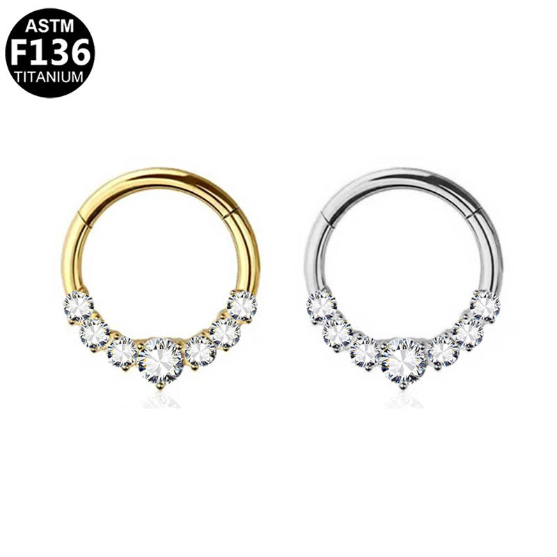 ASTM F136 Titanium 16G Hinged Segment Clicker CZ 5-Gem Graduated Cluster Hypoallergenic Piercing Jewelry