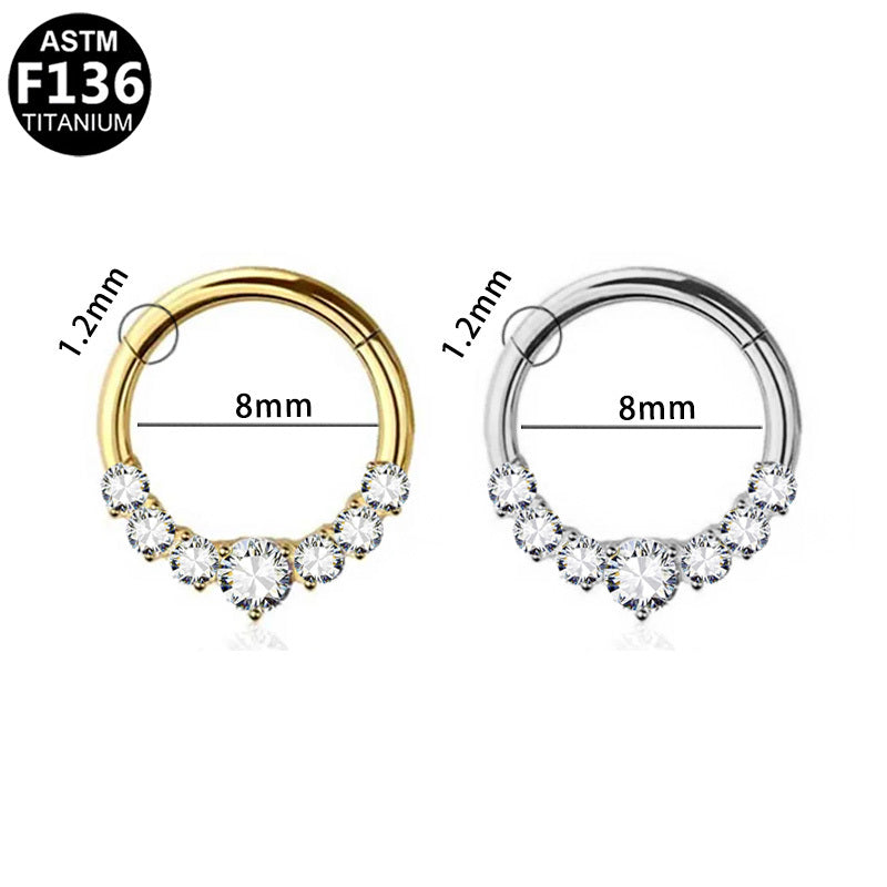 ASTM F136 Titanium 16G Hinged Segment Clicker CZ 5-Gem Graduated Cluster Hypoallergenic Piercing Jewelry