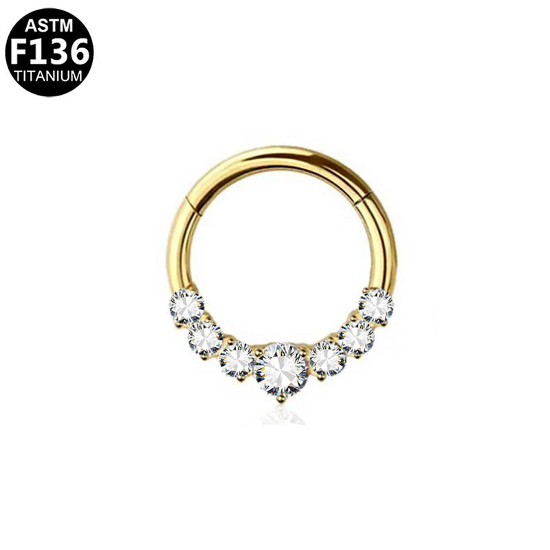 ASTM F136 Titanium 16G Hinged Segment Clicker CZ 5-Gem Graduated Cluster Hypoallergenic Piercing Jewelry