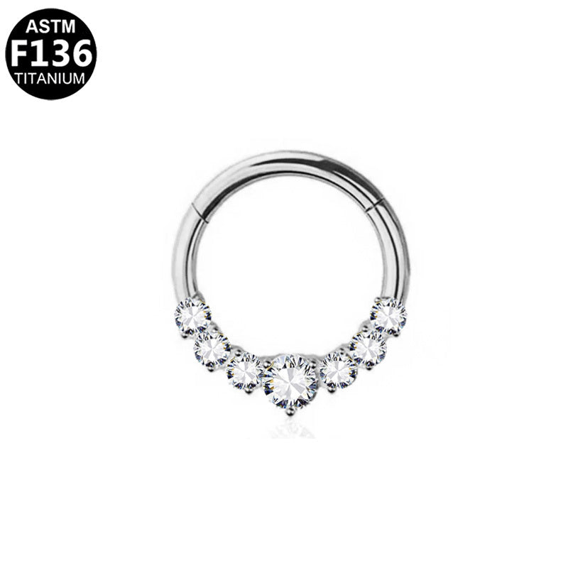 ASTM F136 Titanium 16G Hinged Segment Clicker CZ 5-Gem Graduated Cluster Hypoallergenic Piercing Jewelry